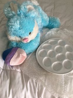 Blue easter bunny and ceramic egg dish