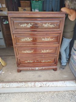 Vintage Wood Dresser with Mother of Pearl Inlay