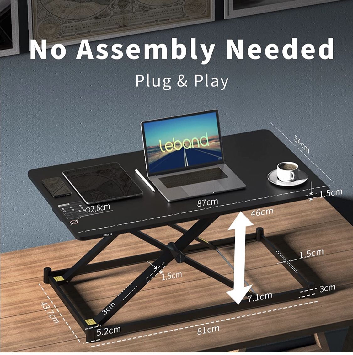 Electric Standing Desk Converter with Wireless Charging and 2 USB Ports, 34'' Height Adjustable Desk Converter with Height Memory Controller and Child
