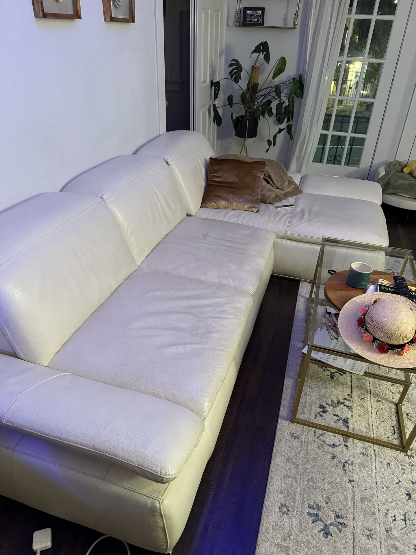 White Genuine Leather Couch