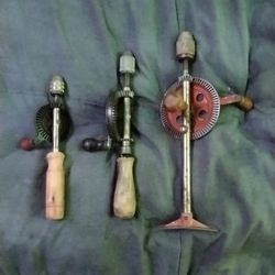 Three Vintage Hand Crank Drills 