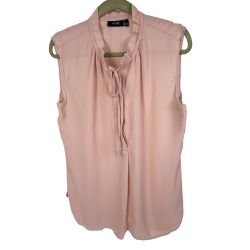 Apt. 9 Women's Sleeveless Chiffon Blouse Top Ruffle Neck Pink Size L