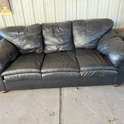 Black Real Leather Sofa Set