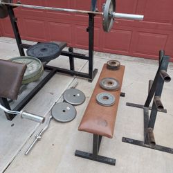 WEIGHTS, BENCH AND RACK