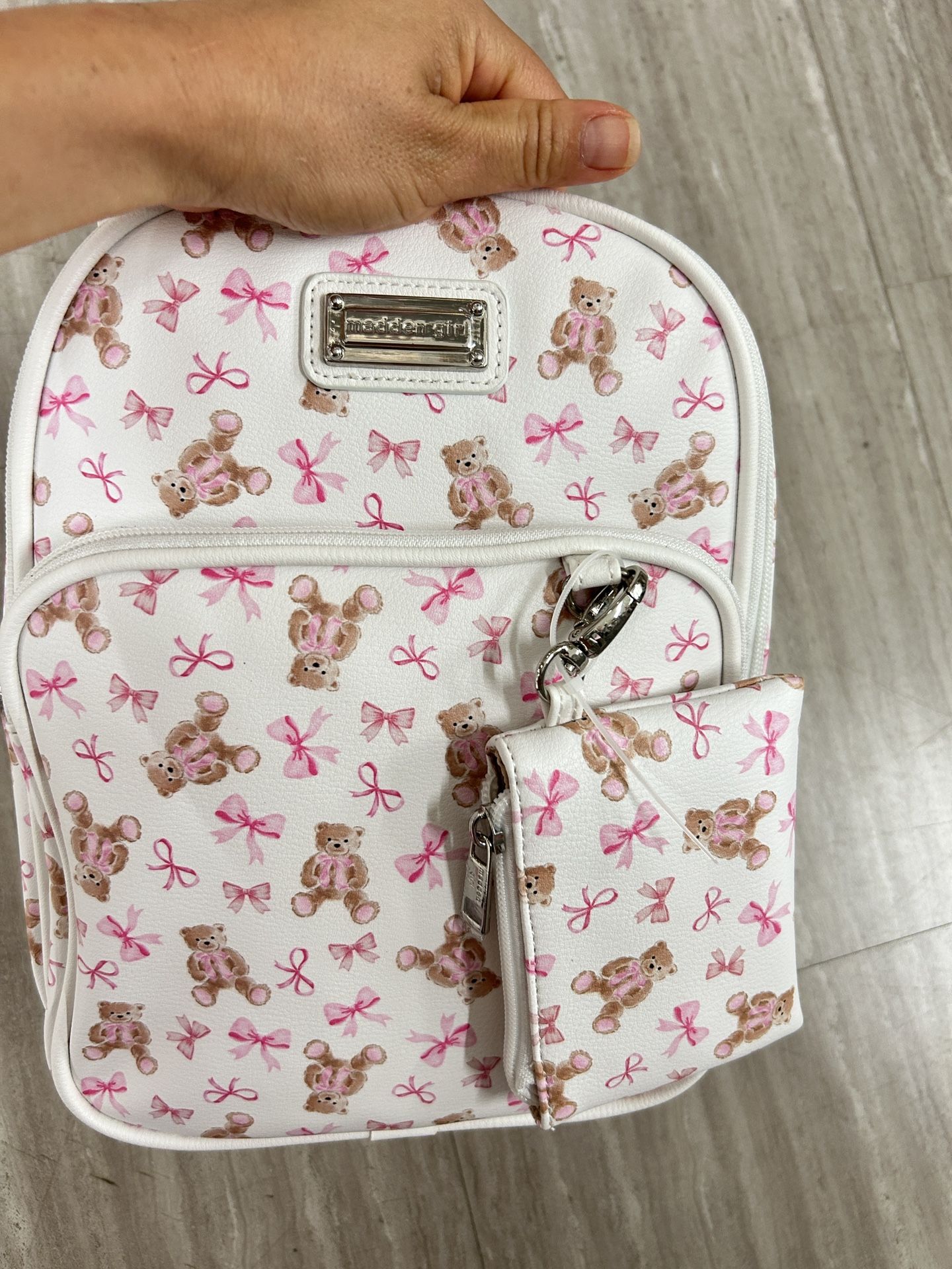 NWT Teddy Bear with pink bows Backpack and coin purse set