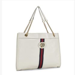 Gucci White Leather Web Rajah Tote Large