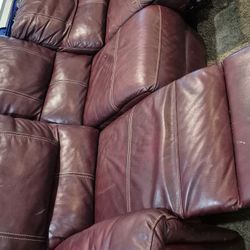 Burgandy Vegan Leather Power Recliner Sofa And Love Seat