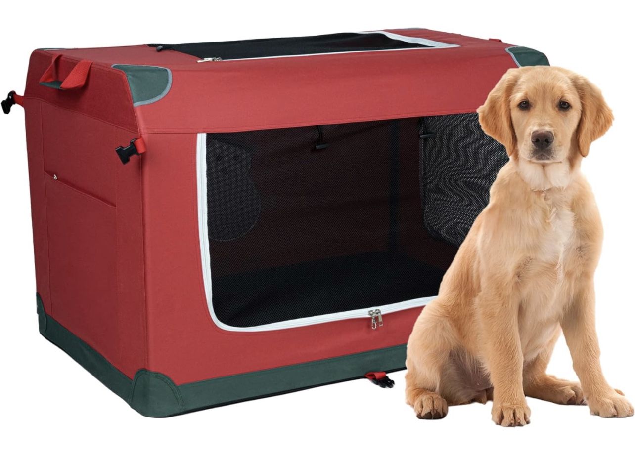 Hawsaiy Portable Dog Crate 48IN with 3-Door Mesh Mat for Extra Large Dogs
