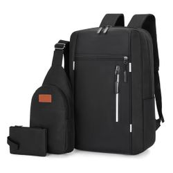 3-Piece Travel Backpack Set – Slim Laptop Backpack, Crossbody Sling Bag & Pouch for Men & Women, Water-Resistant, Lightweight, 