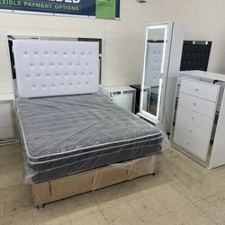 New White Bedroom Set With LED Mirror (Queen/Full)