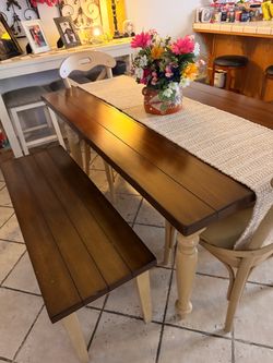 Dining farm table 2/chairs 2/benches
