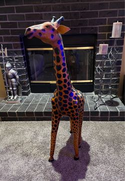 Handcrafted Giraffe Sculpture - Leather Wrap with Glass Eyes