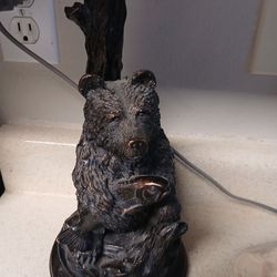 Signed Cast Bronze Bear Statue Antique Lamp