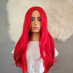 Red Synthetic Hair Wig 24" New 