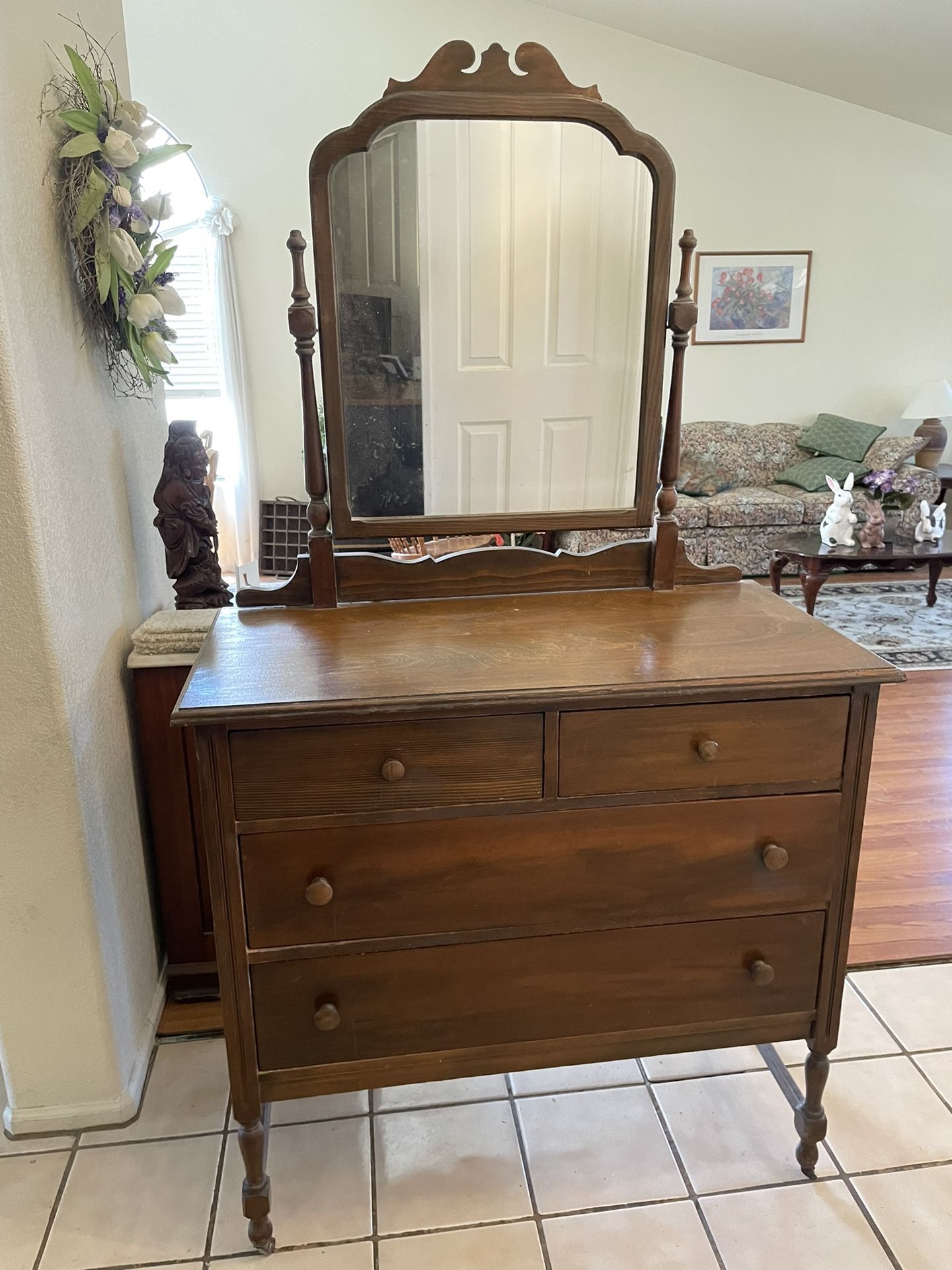 Antique Wood Dresser With Mirror1920’s Or 30’s
