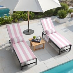 Pink and white striped outdoor lounge chairs !!