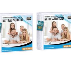 Two White King-Size Waterproof Mattress Protector