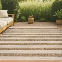 Santa Monica Aveiro 3 x 11.6 (ft) Loomed Polypropylene Beige/Brown Rectangular Indoor/Outdoor Stripe Bohemian/Eclectic Runner rug