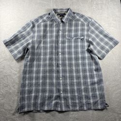 Exofficio Vented Men's Size L Blue Button Up Pocket Plaid Fishing Shirt #8F