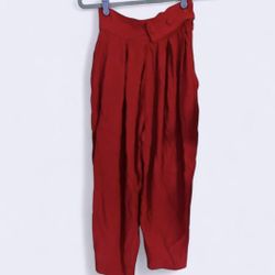 VINTAGE 80S RED RAYON Tapered Leg Trousers HIGH WAISTED Size XS
