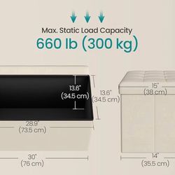 SONGMICS 30" Folding Storage Ottoman Bench Foot Rest - Cream White