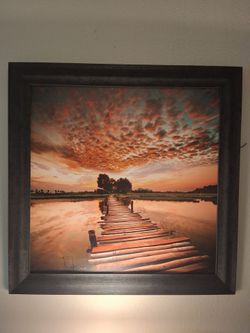 Framed Sunset Dock Landscape Wall Art