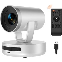 NUROUM V403 PTZ Webcam, 5X Opt Zoom/AI Tracking/Autofocus/122° Wide Angle, 1080P FHD Video Conference Camera with Dual Mics/Remote Control/4 Preset Po