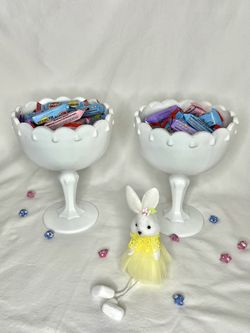 Tear Drop White Milk Pedestal Candy Dish 