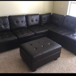 Tufted Sectional Sofa New In Box With Ottoman Included Black Color