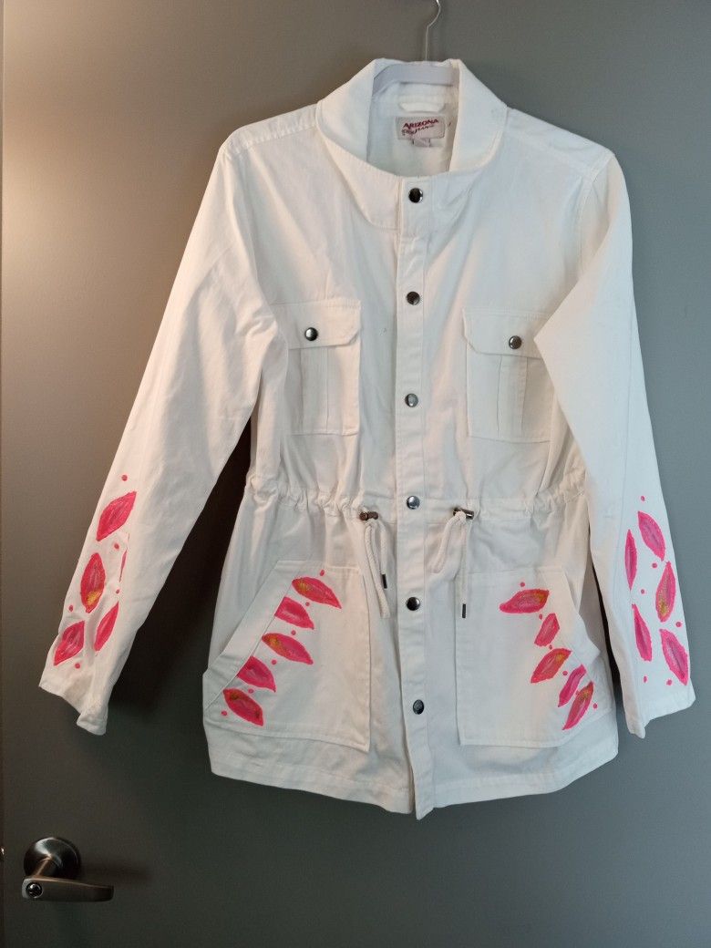 Painted White Jean Jacket.  SizeXL.