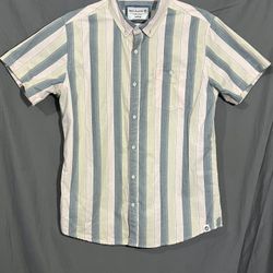 Free Planet Button Up Short Sleeve Large Shirt Pastel Striped