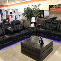 Party Time Midnight LED Power Reclining Living Room Set with Adjustable Headrest /Couch /Living room set
