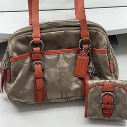 Coach Bag Vintage With Matching Wallet Orange Trim