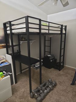 Twin size loft bedframe with desk