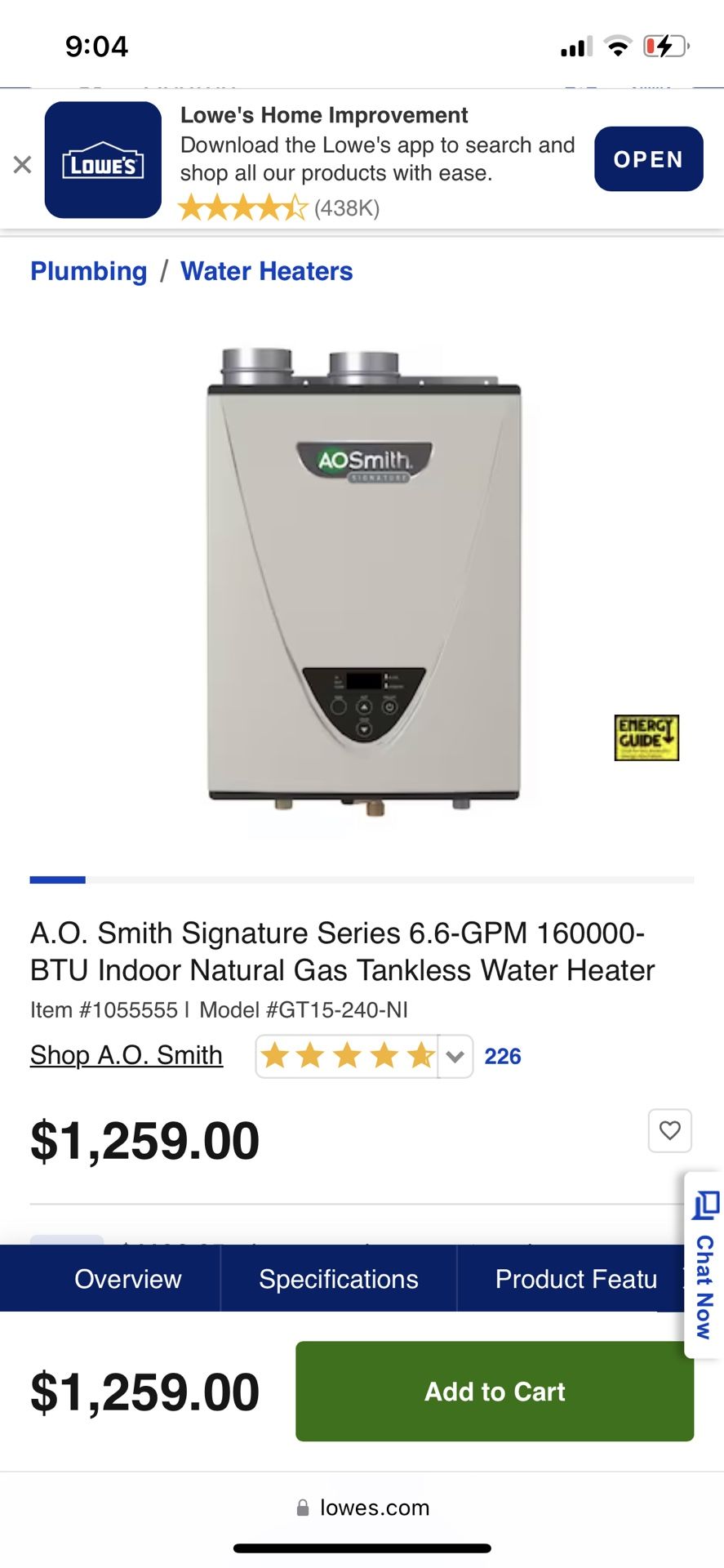 160000 Btu Natural Gas Tankless Water Heater Lowes Ao Smith