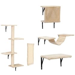 Beige, 5 pcs wall mounted cat climber set