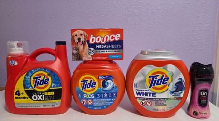 Tide PODS Ultra Oxi White Downy Scent Beads Fusions Liquid Laundry Soap Detergent Bundle