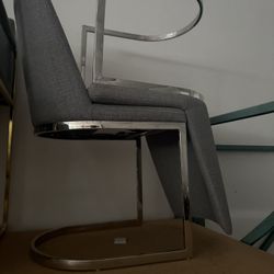 Like New 6 Modern Gray Fabric Dining Table Chairs With Chrome Base 