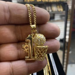 Stainless Steel #1 Basket Ball Charm And Chain Combo 