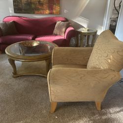 Comfortable, wide couch set and tables 
