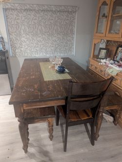 Wood table with benches