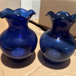 Two Small Cobalt Glass Flower Vase