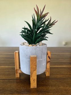Faux Plant in Wood Stand