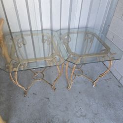 Set of end tables wrought iron glass metal