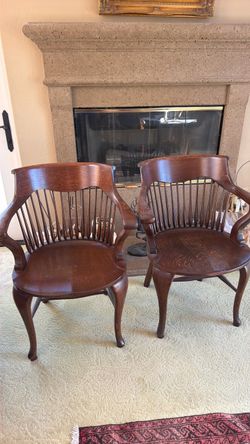 2 Antique Wood Spindle Back Arm Chair