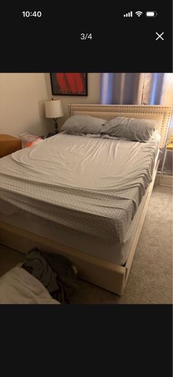 Beige bed frame queen size (mattress not included)