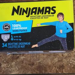 Brand New Box Of Ninjamas Boys Nightime Underwear Size Large 64-95+ 34 Count