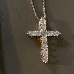 Silver 925 Cross Necklace, Box Chain 18” 