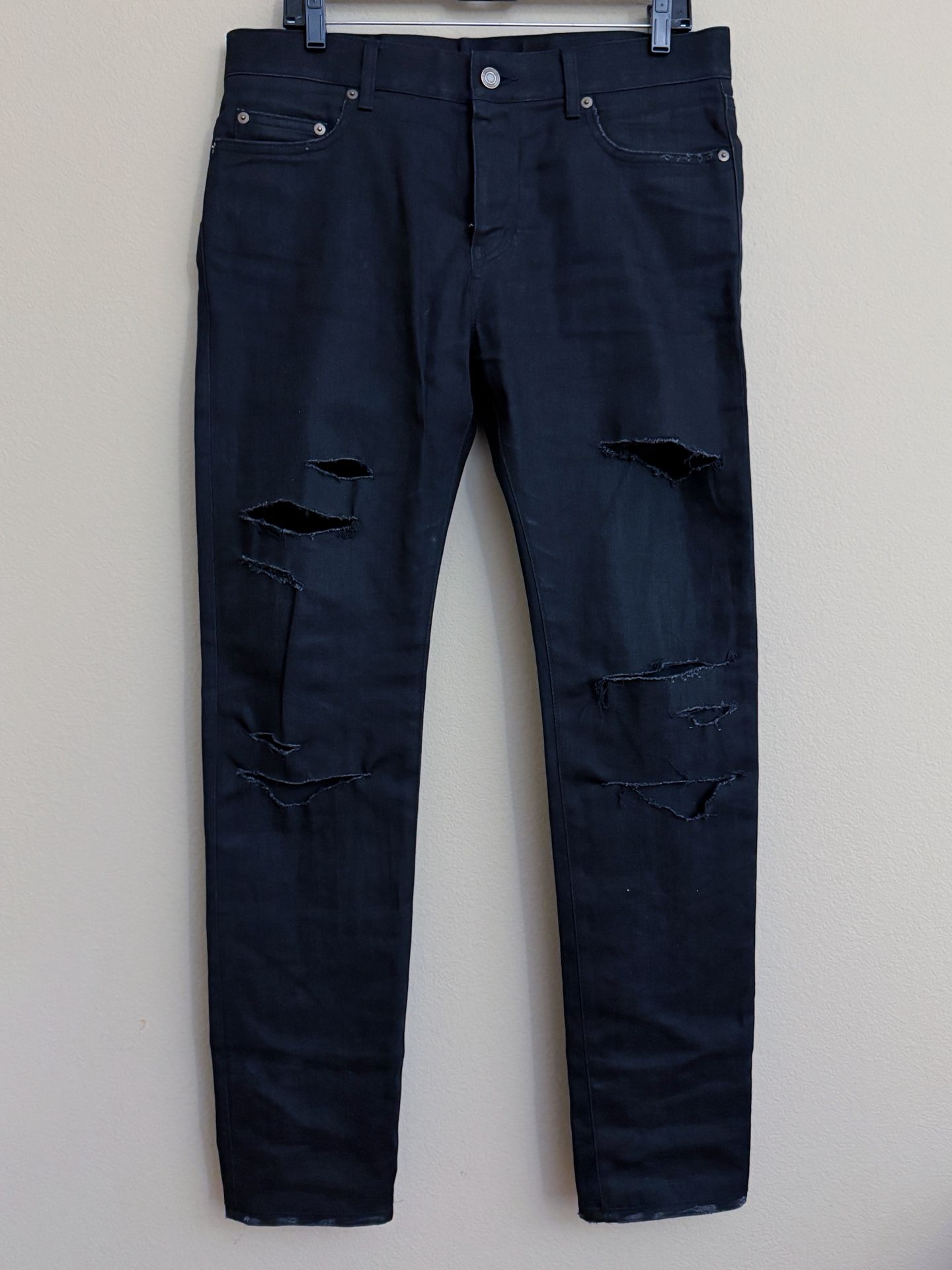 Saint Laurent Paris Jeans 32 Skinny Black Distressed Ripped Japan Hedi Slimane