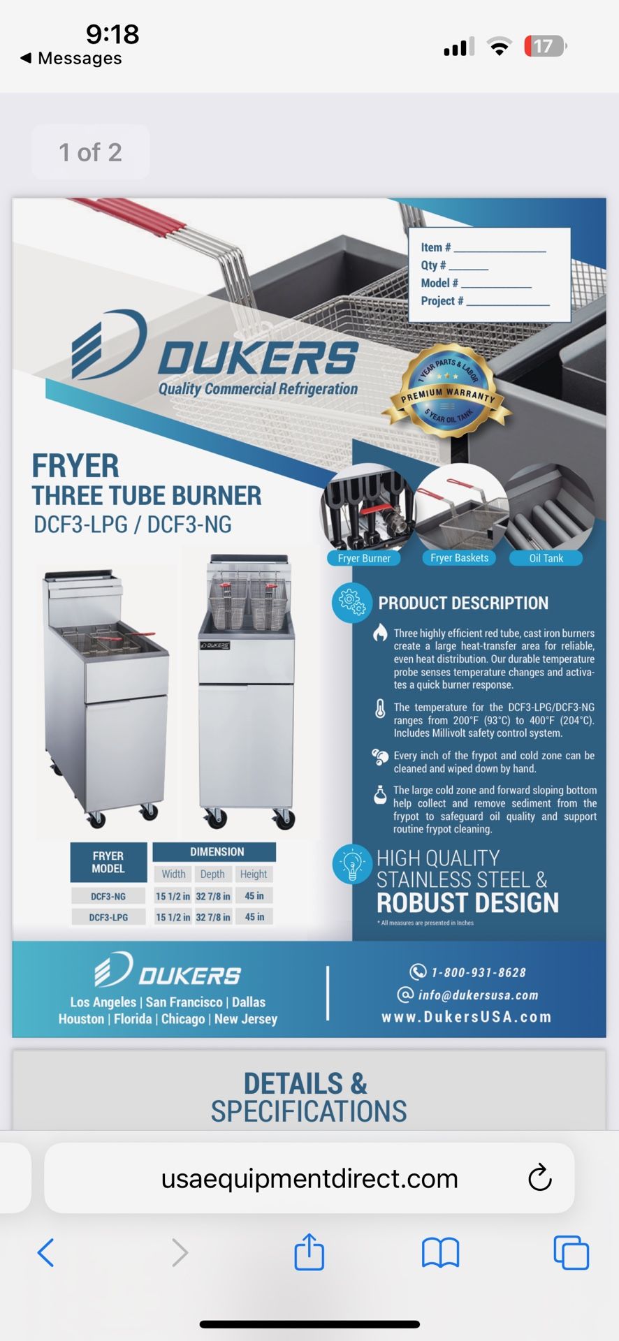 FRYER THREE TUBE BURNER DCF3-LPG / DCF3-NG